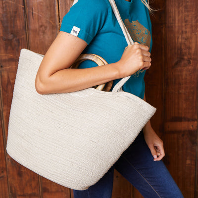 Hand Woven Natural Tote Ivory