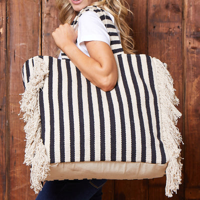 Hand Woven Stripe Tote Pelican - Kingsley Heath UK