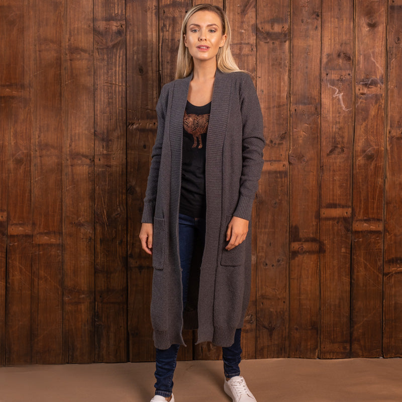 Cosy Moss Stitch Maxi Cardigan Jackal