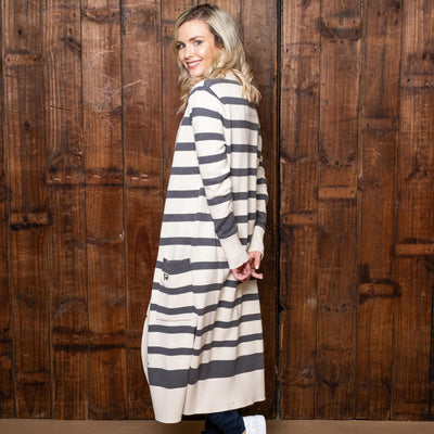 Cosy Gowrie Striped Maxi Cardigan Ivory