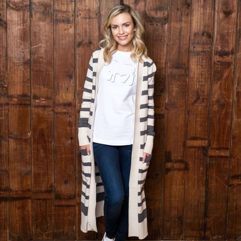 Cosy Gowrie Striped Maxi Cardigan Ivory