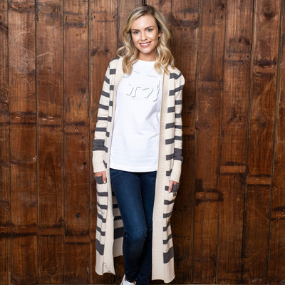 Cosy Gowrie Striped Maxi Cardigan Ivory