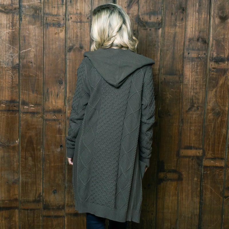 Starlit Fire Hooded Maxi Cardigan Fatigue