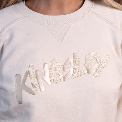 Beaded Kingsley Pullover Sweatshirt Ivory