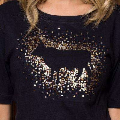 Sequin Cut-Out Regular Crew Tee Midnight