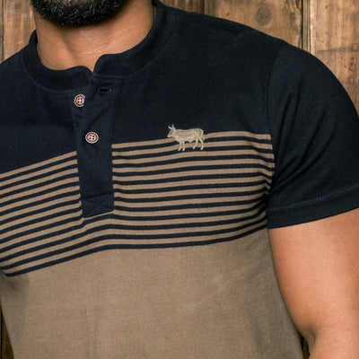 Classic Colour Block Striped Henley Midnight