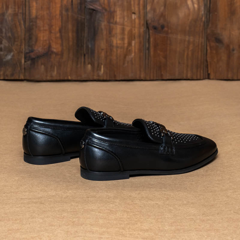 Kingsley Heath F Tonal Studded Loafer Black/Brass/Black