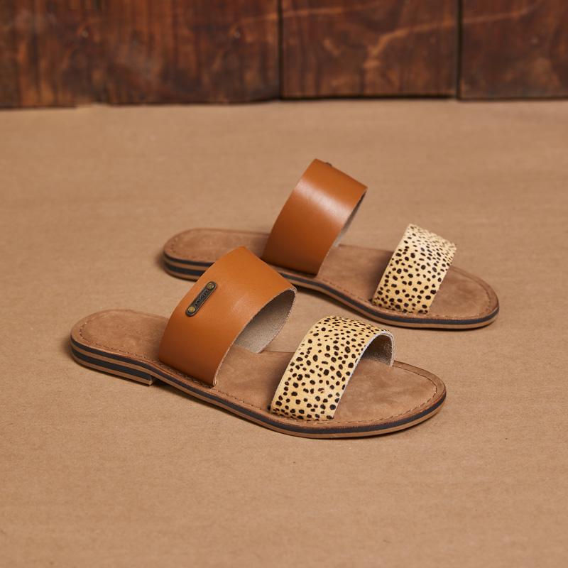 Kingsley Heath 2 Strap Mule Sandal Tan/Wild/Tan