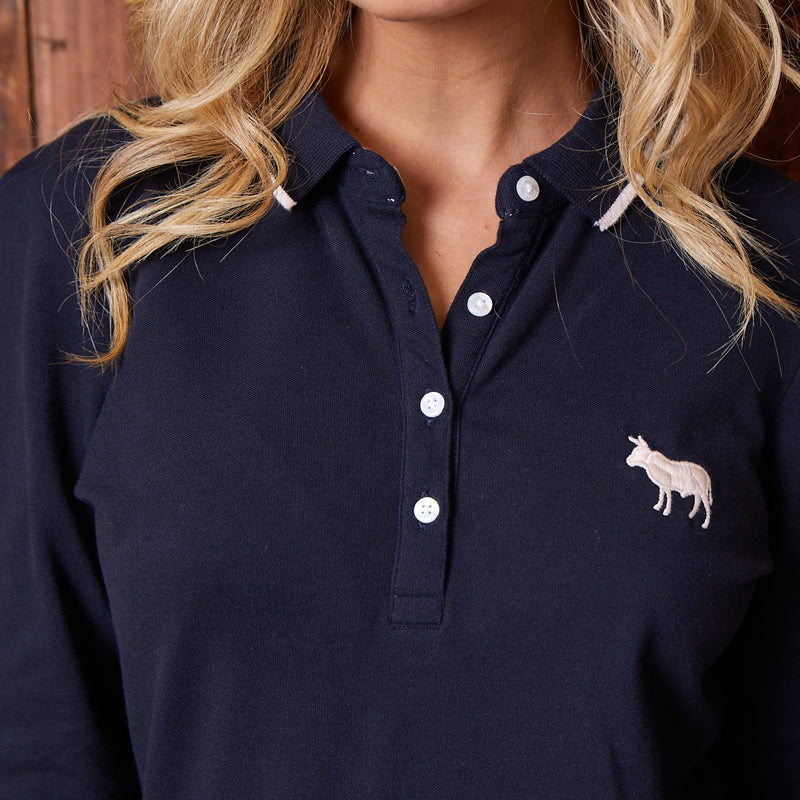 Classic Longsleeve Tipped Polo Midnight