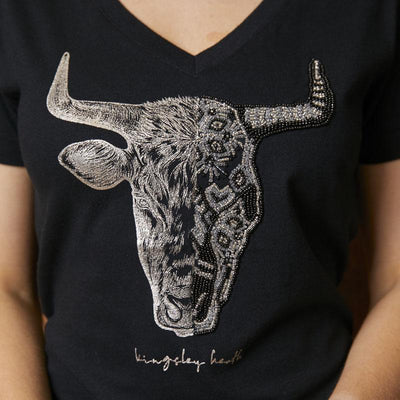 Kingsley Heath 2 Faced Beaded V-Neck Tee Mamba